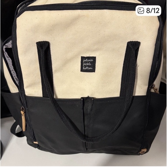 Petunia Pickle Bottom Boxy Backpack Canvas Cream And Black Baby Diaper Bag - Picture 8 of 12